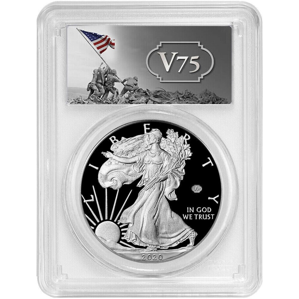 2020-W Proof $1 American Silver Eagle WWII 75th V75 PCGS PR69DCAM FS V75 Label